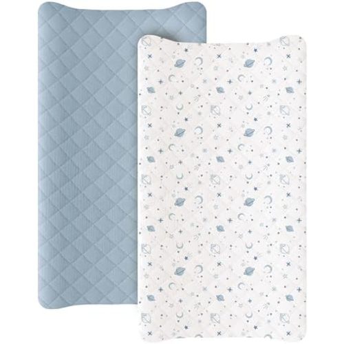Konssy 2 Pack Quilted Muslin Changing Pad Cover, Waterproof Layer, 32"x16"