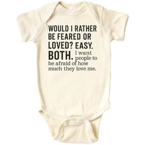 Brain Juice Tees Funny The Office Baby Onesie | “Would I Rather Be Feared or Loved” Quote by Michael Scott | 100% Cotton