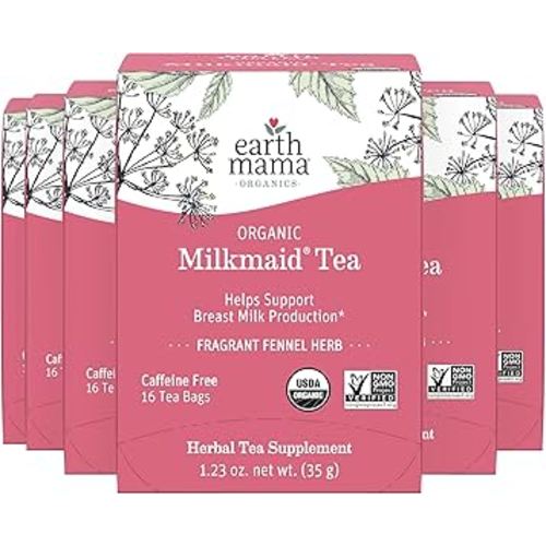 Organic Milkmaid Tea by Earth Mama | Supports Healthy Breastmilk Production and Lactation, Herbal Breastfeeding Tea Supplement, 16 Teabags per Box (6-Pack)