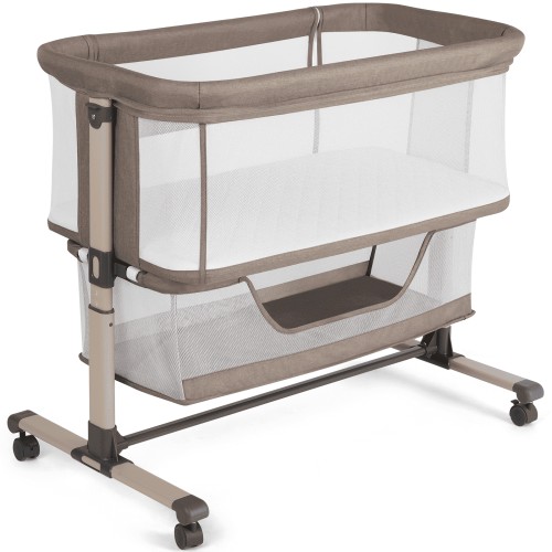 Cowiewie Bassinet Bedside Sleeper, Portable, Breathable, Adjustable Baby Bedside Bassinet for Peaceful Nights, Khaki