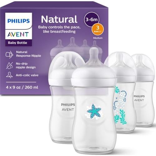 Philips Avent Natural Baby Bottles, Medium Flow, 9 oz, BPA-Free, 4-Pack