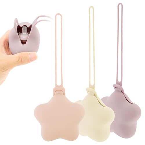 3 Pack Silicone Pacifier Holder Case, Safe and Soft Material, Pacifier Pouch Portable Pacifier Case with Stretchy Lanyard, Protective Pacifier Storage Case for Diaper Bag Stroller Travel