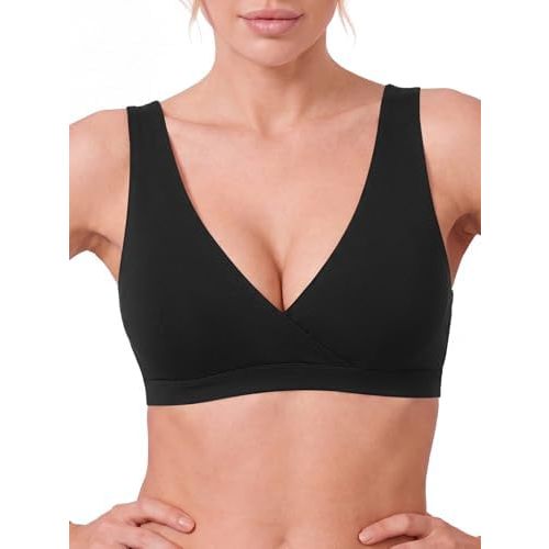 Nursing Bra for Breastfeeding Wireless V Neck Criss Cross Maternity Bra Soft Comfortable Sleep Lounge Bra with Easy Access