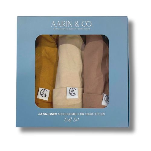 Newborn Satin Lined Jersey Beanie Gift Set-Neutral