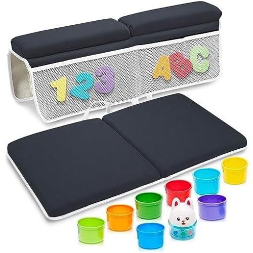 Baby Bath Kneeler and Elbow Rest Pad Set w/ Foam Letters Numbers & Cups