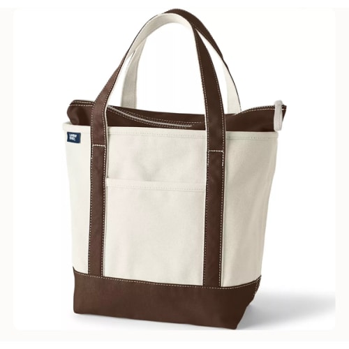 Medium 5 Pocket Open Top Canvas Tote Bag | Lands' End- Natural/Brown Root