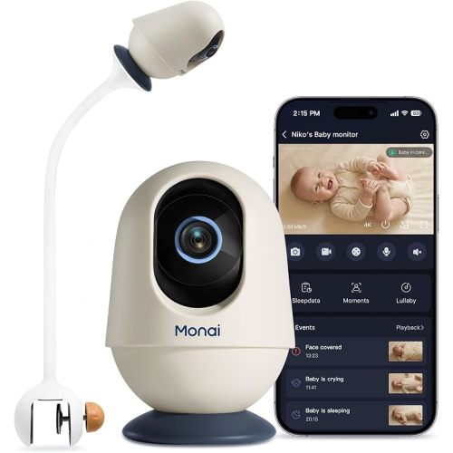 Monai Pro 4K Smart WiFi Baby Monitor with Camera and Audio, Mount, AI App