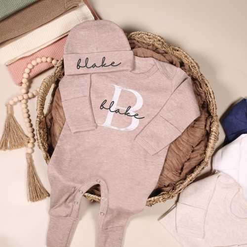 Custom Name With Initials Baby Romper and Blanket, Personalized Embroidered Newborn Baby Name Gift, Baby Shower Present