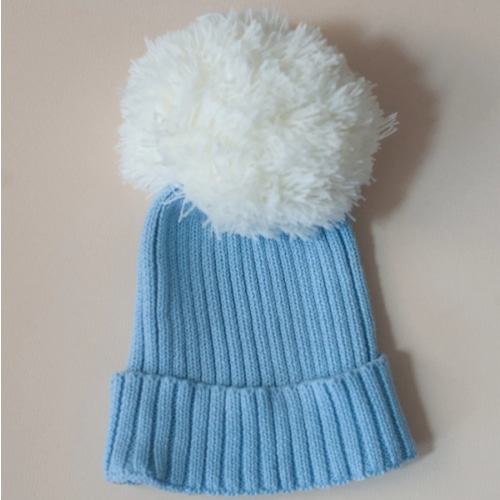 Cuff Knit Pom Pom Beanie in Blue – Sweet June