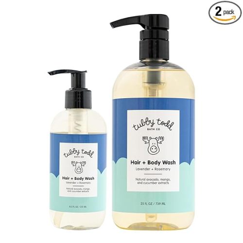 Tubby Todd Hair + Body Wash - Baby Shampoo and Body Wash - Gentle, Natural Baby Was for Newborns, Babies, and Toddlers - Non-Toxic and Hypoallergenic - Lavender Rosemary, 2 Pack, 8.5oz & 25oz