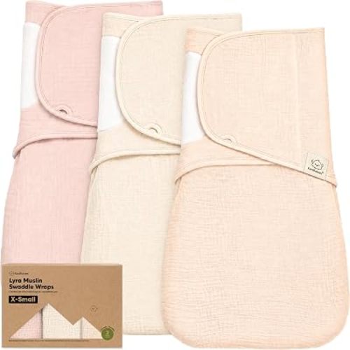 KeaBabies Muslin Baby Swaddles for Newborns – 3-Pack,100% Organic Cotton Swaddles Sleep Sack 0-3 Months, Infant, Baby Girls, Boys, Soft Breathable Summer Swaddler, Easy Quiet Closure (Angelic, XS)