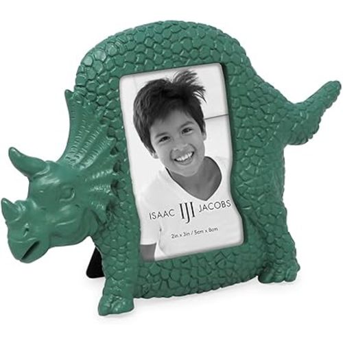 Isaac Jacobs 2" x 3" Resin Dinosaur Picture Frame - (Triceratops, Green)