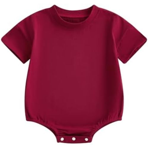 Baby Boy Girl Bubble Romper Infant Plain Oversize T-shirt Bodysuit