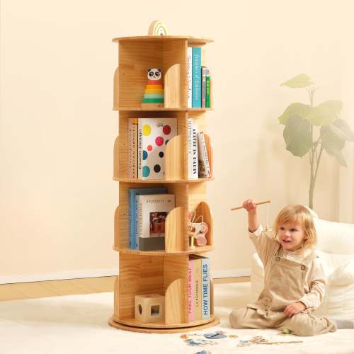 OOOK Solid Wood Rotating Bookshelf for Kids