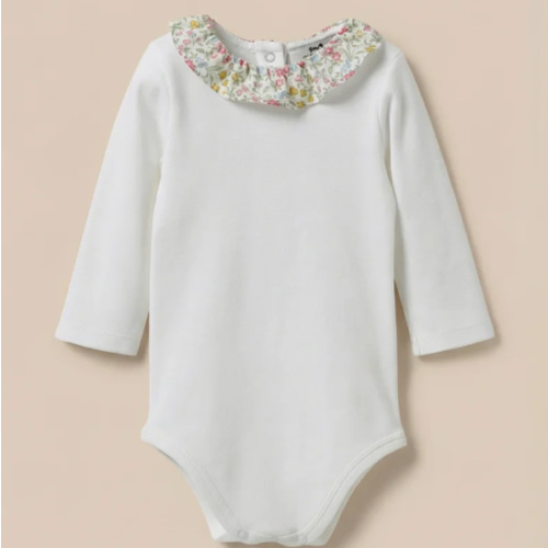 Baby bodysuit with Liberty fabric collar – Organic cotton
