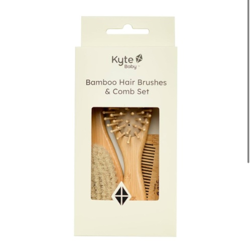 Kyte BABY Bamboo 3-Piece Brush Set - 1 Goat Hair Brush, 1 Wooden Bristle Brush and 1 Bamboo Comb
