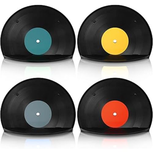 Threehoney 4 Pcs Vinyl Record Wall Decor Music Art Themed Wall Storage Shelf Blank Record Shaped Hanging Sign Aesthetic Music Theme Home Decoration for Room Bedroom Party Decor(Classic,Plastic)