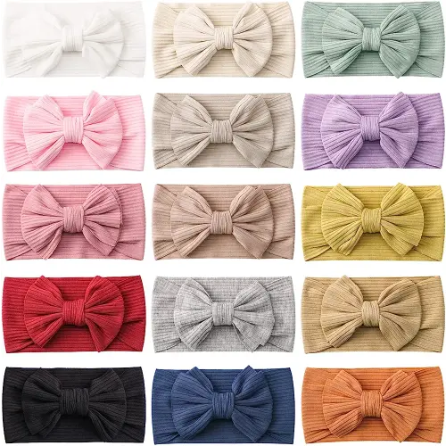 jollybows 15 PCS Baby Girls Headbands with Bows Handmade Hair Accessories Stretchy Hairbands for Newborn Infant Toddler