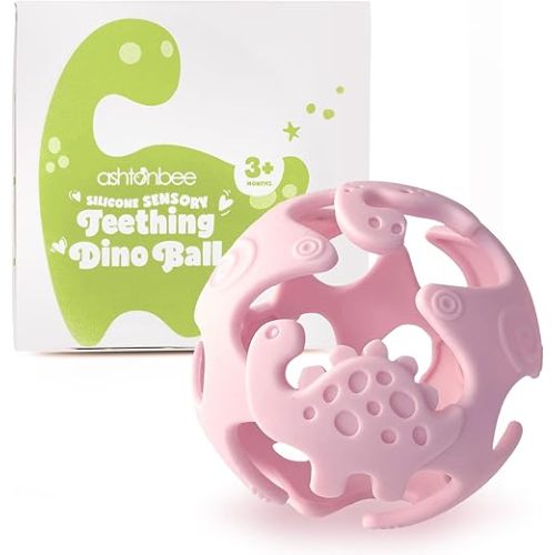 Dinosaur Baby Teething Toys, Textured Sensory Toys for Babies, Lightweight Soft Baby Sensory Toys, BPA-Free Silicone Infant Teething Toys, 0-18 Months, Teething Baby, Easy to Clean - Peach Pink