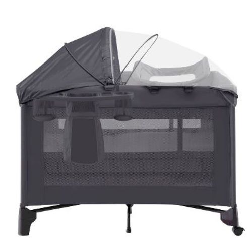 3 in 1 Baby Bassinet, Bedside Crib Sleeper, Diaper Changer, Crib with Detachable Mosquito Net & Bottom Storage for Newborn to Toddles, Dark Gray
