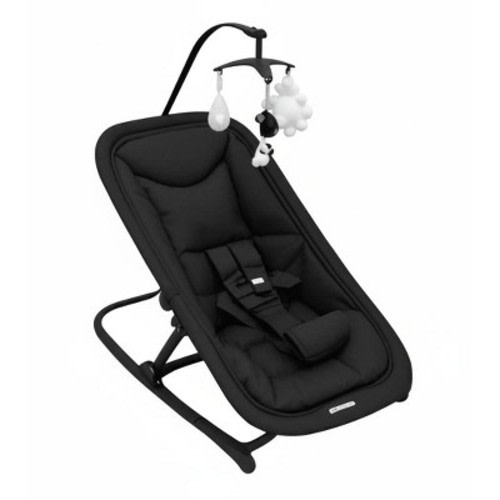 GustoWave Baby Rocking Bassinet & Swing - Safety Harness, Hanging Toys, Black Soft Padded Lounger for Newborns & Infants