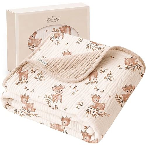 Konssy 100% Cotton Muslin Baby Blanket for Girls Boys, 40"x36"