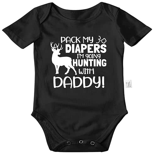RETKCUL Pack My Diapers I'm Going HUNTING With Daddy Funny Bodysuit, Gender Neutral Baby Clothes for 0-24 Month Rompers