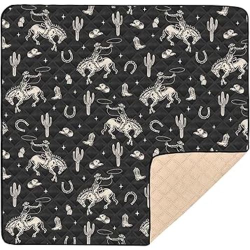 Baby Play Mat Cowboy Western Cactus Vintage 50" X 50" Play Gym Crawling Mat Soft Non-Slip Portable Picnic Floor Mat for Infant, Babies, Toddler, Kids