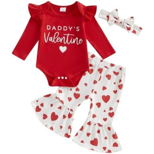 My First Christmas Baby Girl Outfits Elk Print Long Sleeves Romper Flared Pants Sets Baby Girl Christmas Outfits