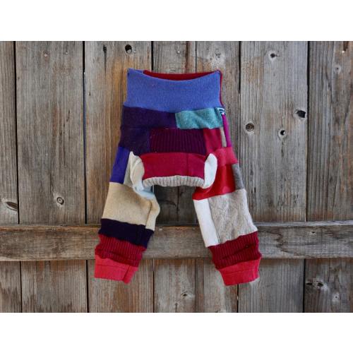 Upcycled Cashmere Longies Soaker Cover Diaper Cover With Added Doubler Girly Patchwork Scrappy Zero Waste MEDIUM 6-12 Months