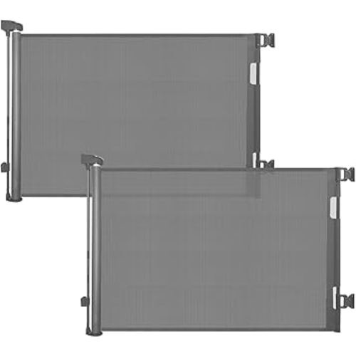(2 Pack) Retractable Baby Gate for Doorways and Stairs, Mesh Safety Gate for Pet, Indoor & Outdoor Use, One-Hand Operation, Easy Installation, 33.6" Tall, Expands to 55" Wide(Grey,33.6"x55"