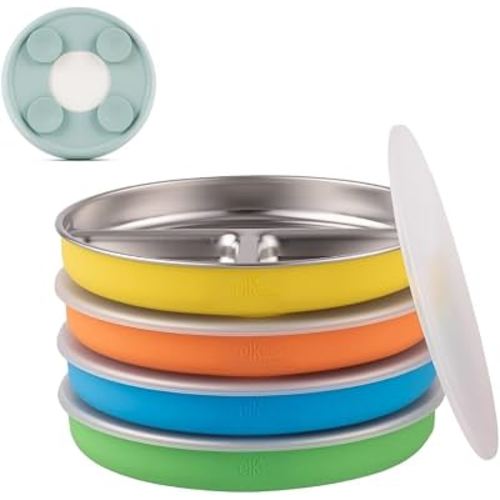Elk and Friends 7.8" Stainless Steel Divided Plate + Lid - 4pk