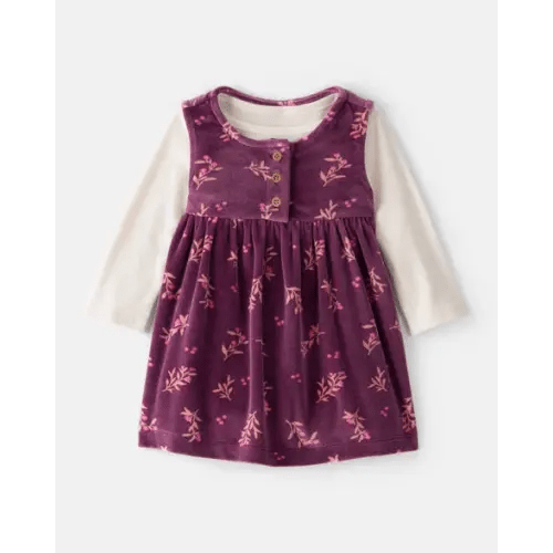 Baby Girl Flowers Print Velour Long-Sleeve Dress Set - Purple | Carter's