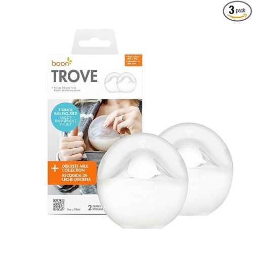 Boon Trove Silicone Manual Breast Pump Set - Hands Free Breast Milk Collector - Includes Polyester Travel Pouch - Breastfeeding Essentials - 2 Count