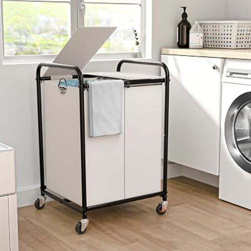 120L Laundry Sorter 2 Section, Rolling Laundry Basket with Wheels ＆ Lid