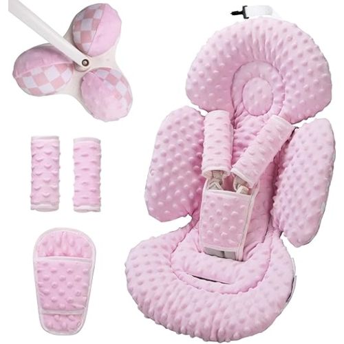 Sweetwavet Infant Insert Compatible with 4moms Mamaroo Swing and Infant Carseat, Including 3 Replacement Balls, Reversible Newborn Insert for Baby Swing, Stroller, Bouncer, Soft Fabric - Dotted Pink