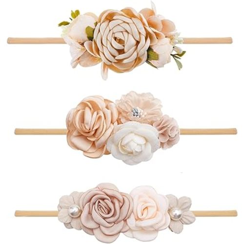 Baby Girl Headbands Nylon Flower Elastic Hairbands 3pcs Hair Accessories Gift for Newborn Infant Toddlers (YM1)