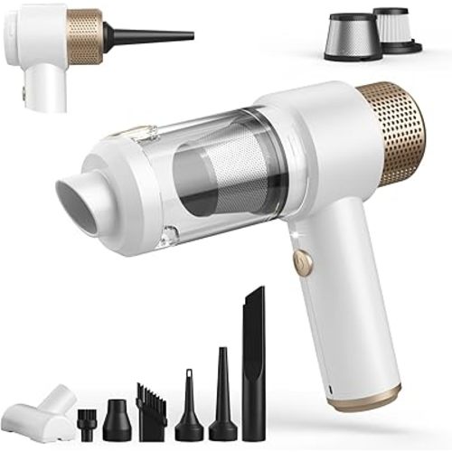 Car Vacuum Cleaner, 16000PA Mini Car Vacuum Cordless Powerful, 7 in 1 Portable Handheld Vacuum Cordless with LED Light, Dual Filters, One-Touch Empty for Pet Hair, Home, Office