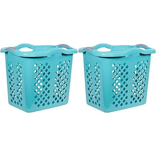 Laundry Hamper Basket with Diamond Pattern, 2 Bushel Capacity, Black, 21.6 x 17 x 18.9 inches (2, Blue)