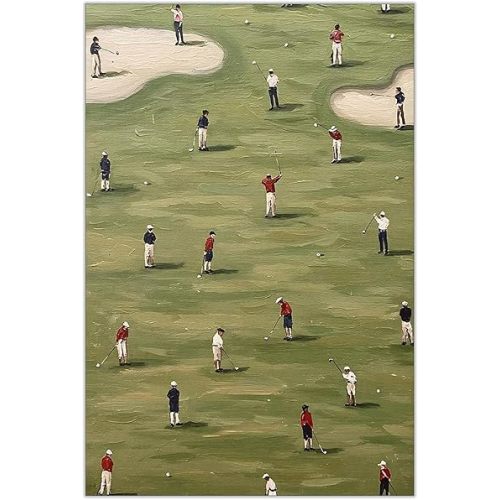 Vintage Tiny Golfers Poster Minimalist Golf Course Green Decorations Canvas Wall Art Abstract Sports-Inspired Prints Painting For Home Bedroom Dorm Wall Decor 12x16in Unframed