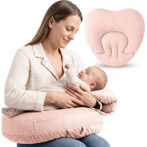 Konssy Nursing Pillow for Breastfeeding and Bottle Feeding, Safety Guard Baby Feeding Pillow, Gentle Incline, Waist Strap, Side Pocket for New Moms Home and Travel