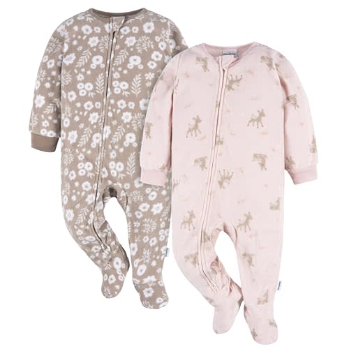 Gerber Baby Girls' Toddler Loose Fit Flame Resistant Fleece Footed Pajamas 2-Pack