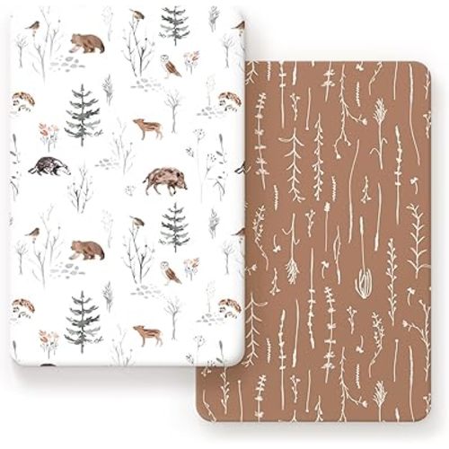 Pack n Play Sheets Fitted 2 Pack, Stretchy Ultra Soft Jersey Knit Pack and Play Sheets, Universal Fitted Portable/Mini Crib Mattresses Snug and Safe, Stylish Pattern of Jungle Animals