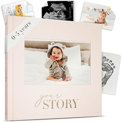 Baby Memory Book – Cream Fabric Baby Journal for Boys or Girls | Keepsake Scrapbook & Photo Album from Birth to Age 5 | Newborn Gift for Baby Shower or New Parents
