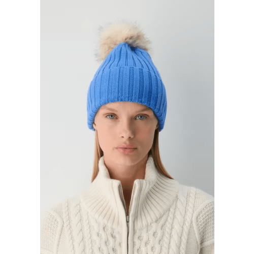 Merino Wool Rib Cuffed Pom Beanie