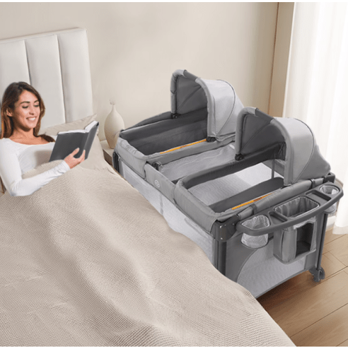 JOYMOR Twin Bassinet for Baby, Double Bassinet for Twins, Pink Bassinet