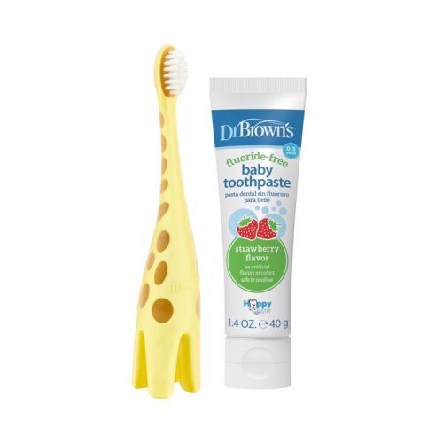 Dr. Brown's Infant-to-Toddler Training Toothbrush & Fluoride-Free Baby Toothpaste Strawberry Flavor - 0-3 years - Giraffe