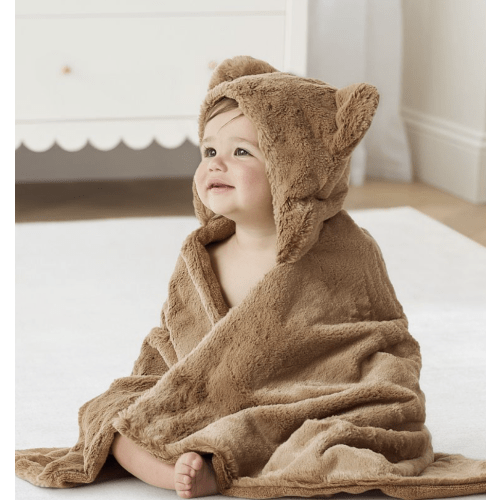 Teddy Bear Faux Fur Baby Hooded Towel