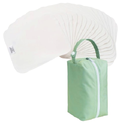 Nora's Nursery Reusable Baby Wipes, 100% Cotton Washcloths, Soft and Absorbent Towels for Newborn Bath and Face, Includes 20 Wipes with 1 Waterproof Pod for On-The-Go Moms, Ideal for Sensitive Skin