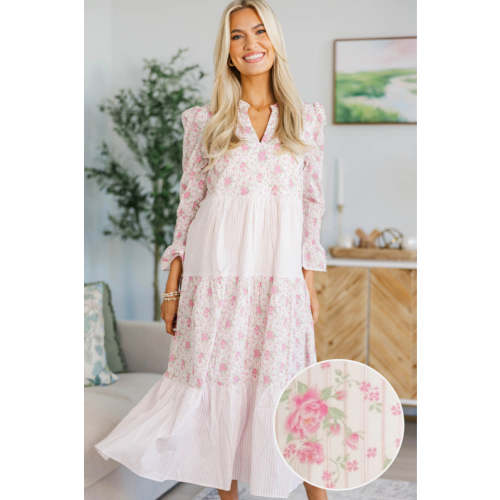 NURSING COLLECTION: What A Surprise Pink Mixed Print Midi Dress